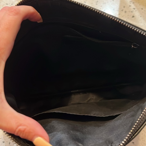 Faux double CC quilted black leather clutch wristlet envelope purse bag silver - Picture 3 of 8